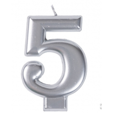 Свеча -цифра "5" Серебряная 8см/V